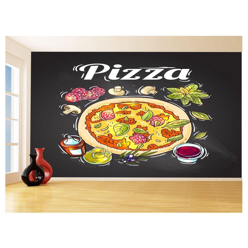 Papel De Parede Estilo Lousa Pizza Ingrediente 3,5M Lcb14