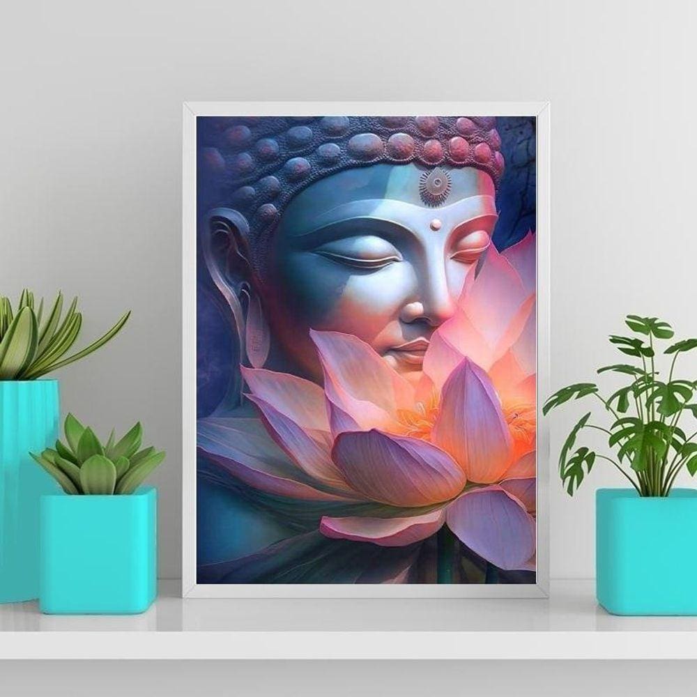 Quadro Buda Flor De Lotus 33X24Cm Branca