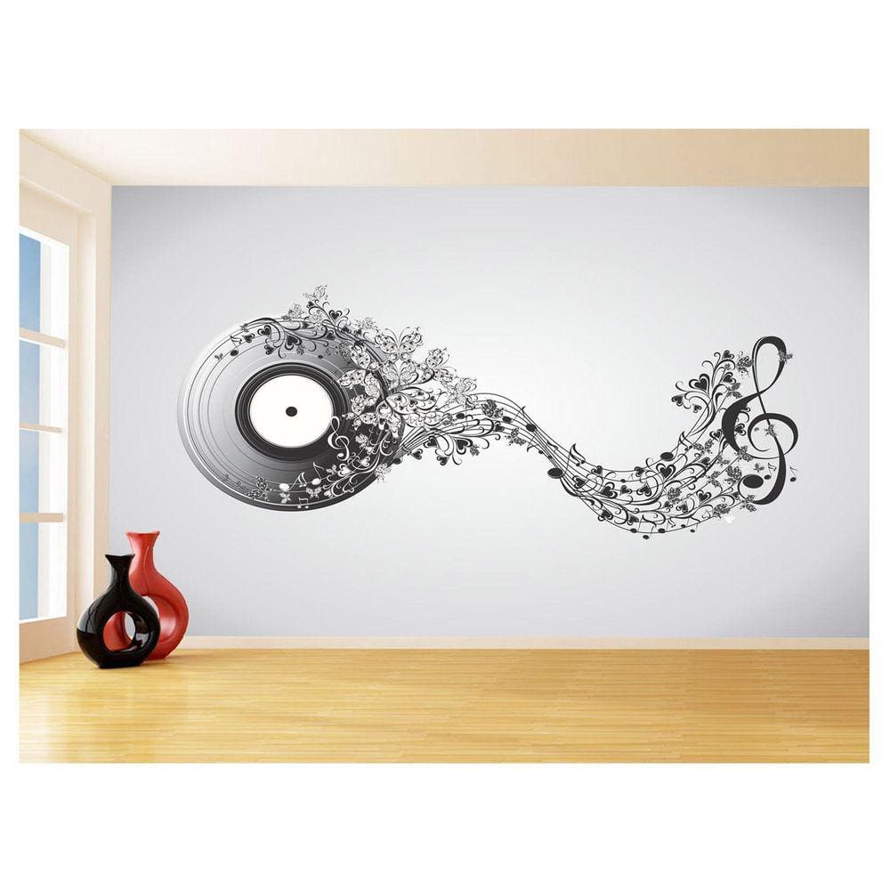 Papel De Parede 3D Musica Vinil Notas Musicais 3,5M Mus58