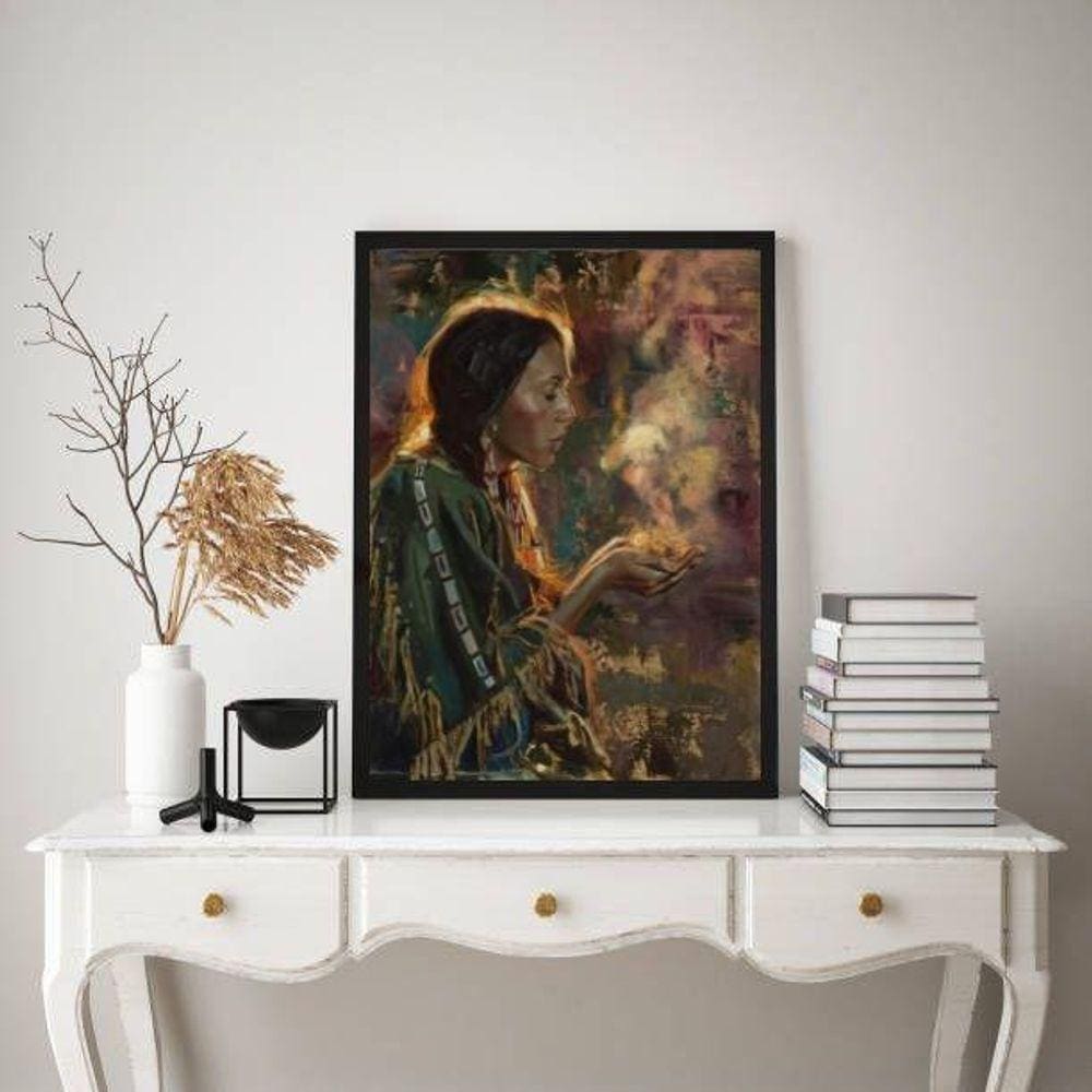 Quadro Xamã 45x34cm - Vidro, Moldura Preta