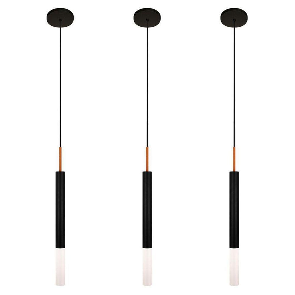 Kit 3 Luminárias Teto Pendente Tubo Difusor Sala Preto Cobre