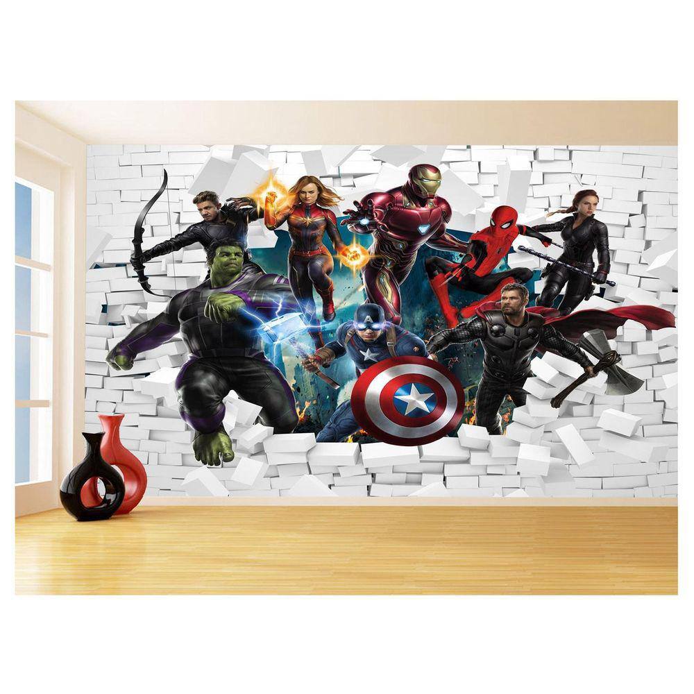 Papel De Parede 3D Vingadores Entrando Quarto 3,5M Nhma108