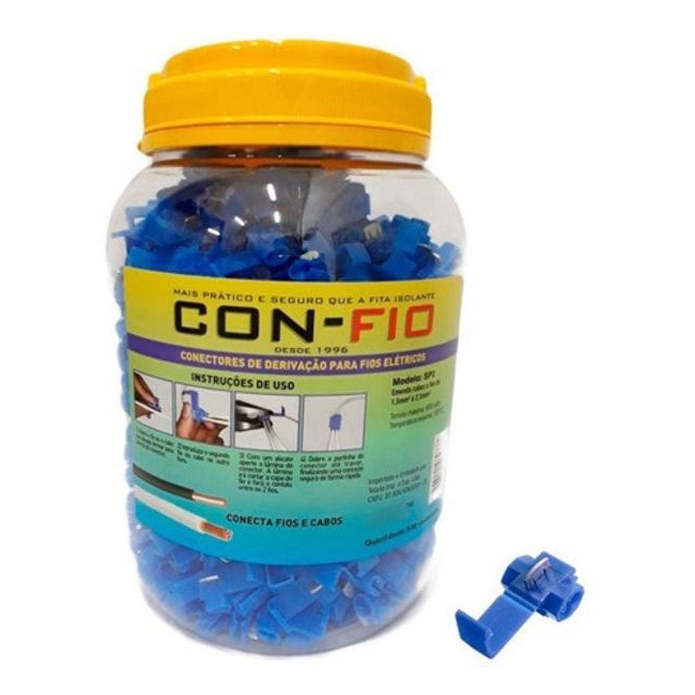 Pote Com 500 Conector Derivação Emenda Fios Azul 1,5 A 2,5Mm