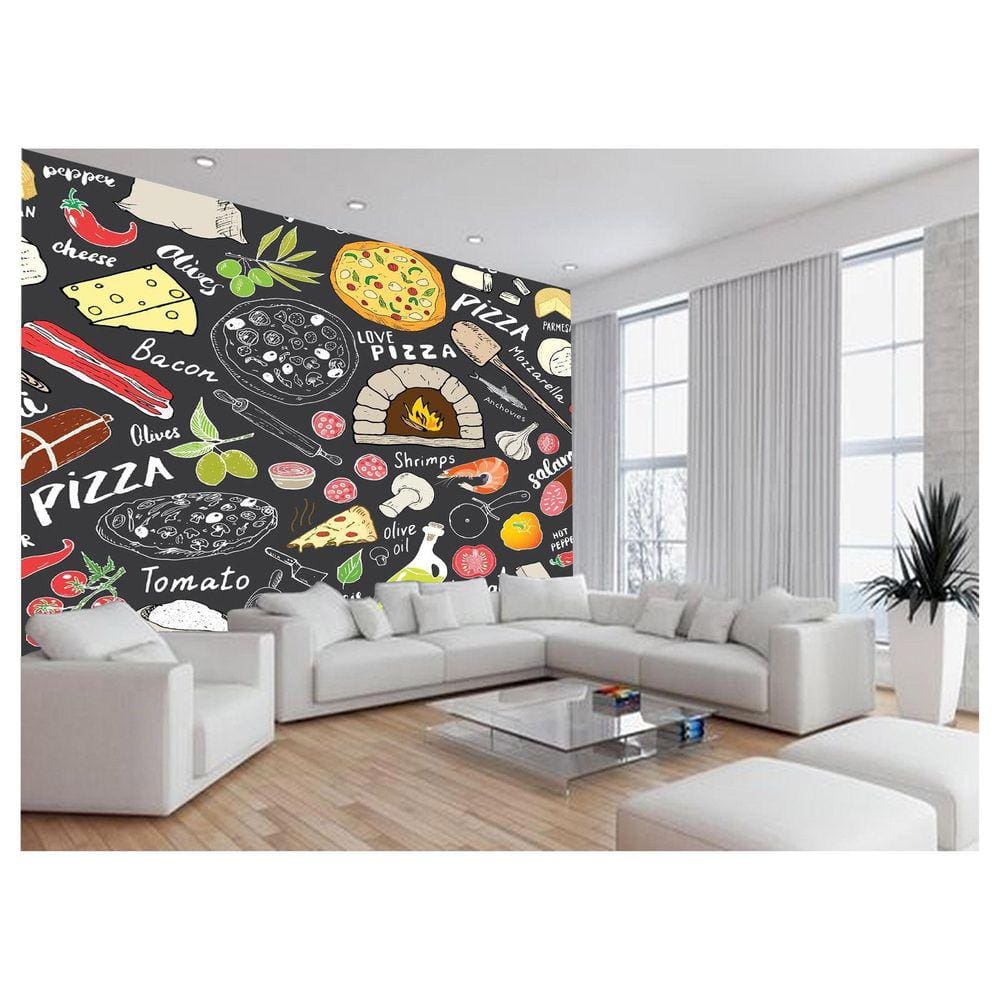 Papel De Parede Estilo Lousa Pizza Ingrediente 3,5M Lcb08