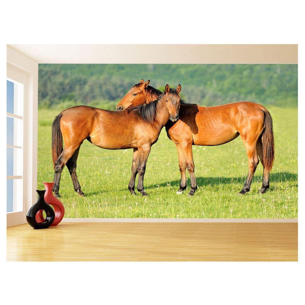 Papel De Parede Animais Casal Cavalos Fazenda 3,5M Anm315