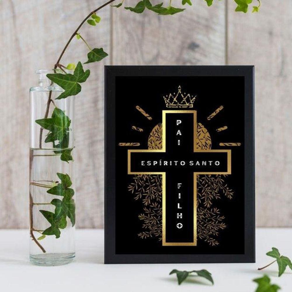 Quadro Cruz Santíssima Trindade 24x18cm - Madeira Branca