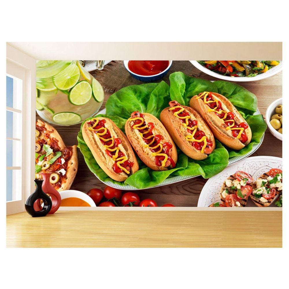 Papel De Parede Alimento Dogão Cachorro Quente 3,5M Al464