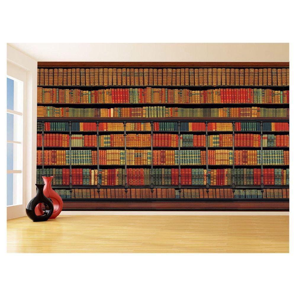 Papel De Parede 3D Estante De Livros Fundo Vídeo 3,5M Est01
