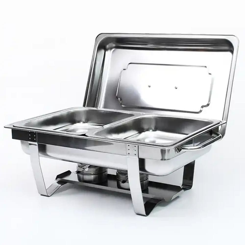 Rechaud RM Retangular em Aço Inox Banho com 2 Cubas e Fogareiro 11 L Buffet