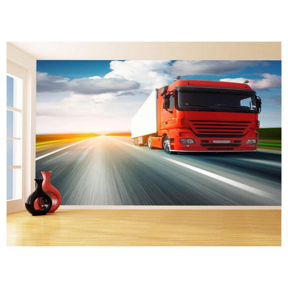 Papel De Parede 3D Caminhão Estrada Carga 3,5M Cxr123