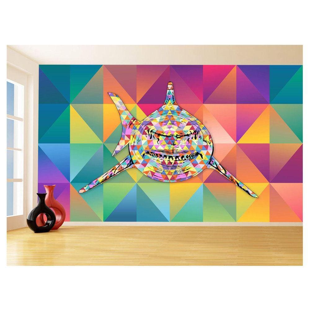 Papel De Parede Animais Pop Art Tubarão Cores 3,5M Pxa559