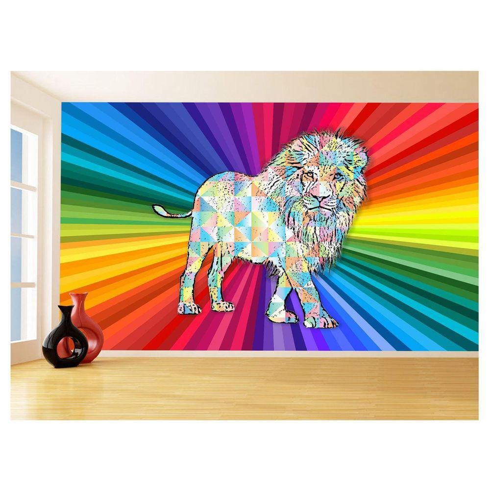 Papel De Parede Animais Pop Art Leão Rei Selva 3,5M Pxa40