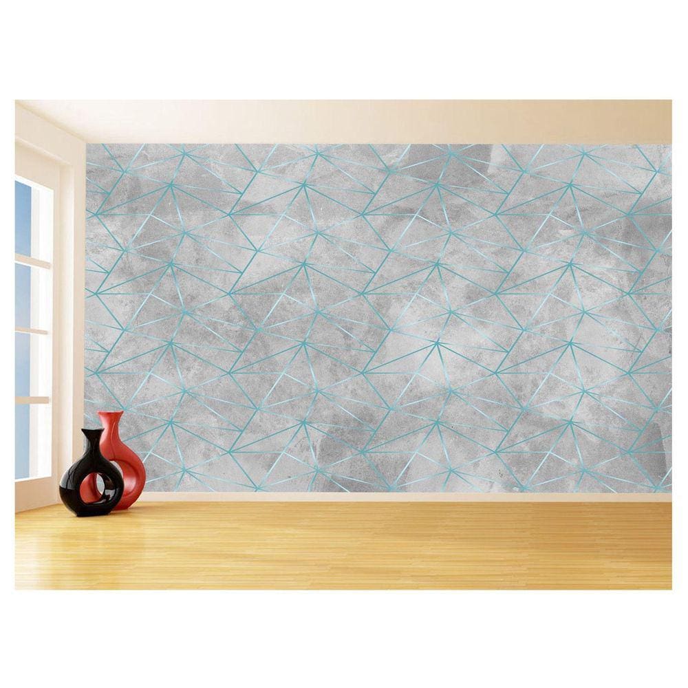 Papel De Parede Concreto Linhas Azul Turquesa 3,5M Kkt322