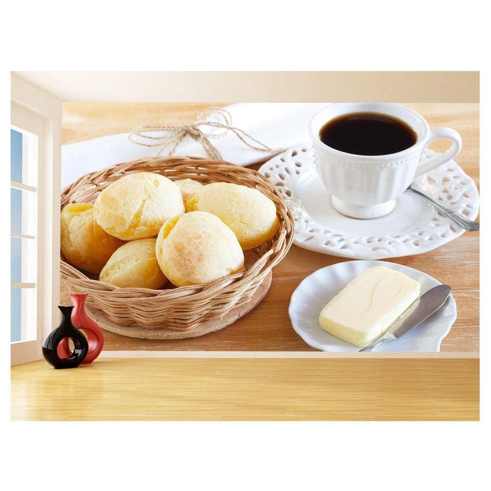 Papel De Parede 3D Alimentos Pão Queijo Caseiro 3,5M Al335