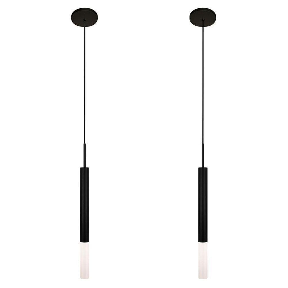 Kit 2 Luminárias Teto Pendente Tubo Difusor Balcão Preto
