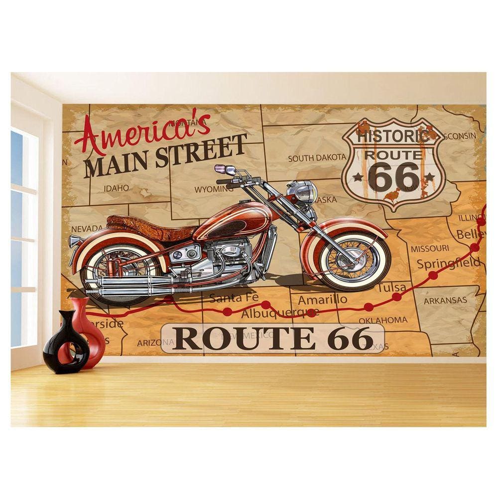 Papel De Parede Moto Retrô Arte Gasolina Mapa 3,5M Bkm127