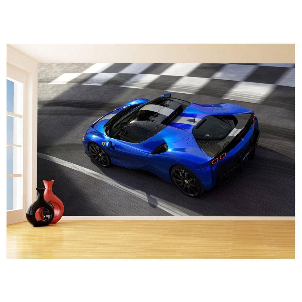Papel De Parede 3D Carro Ferrari Azul Escuro 3,5M Car144