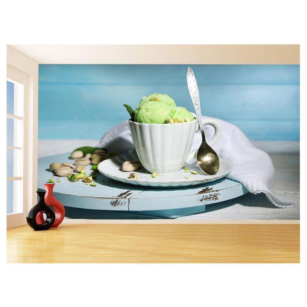 Papel De Parede 3D Alimentos Sorvete Pistache 3,5M Al369