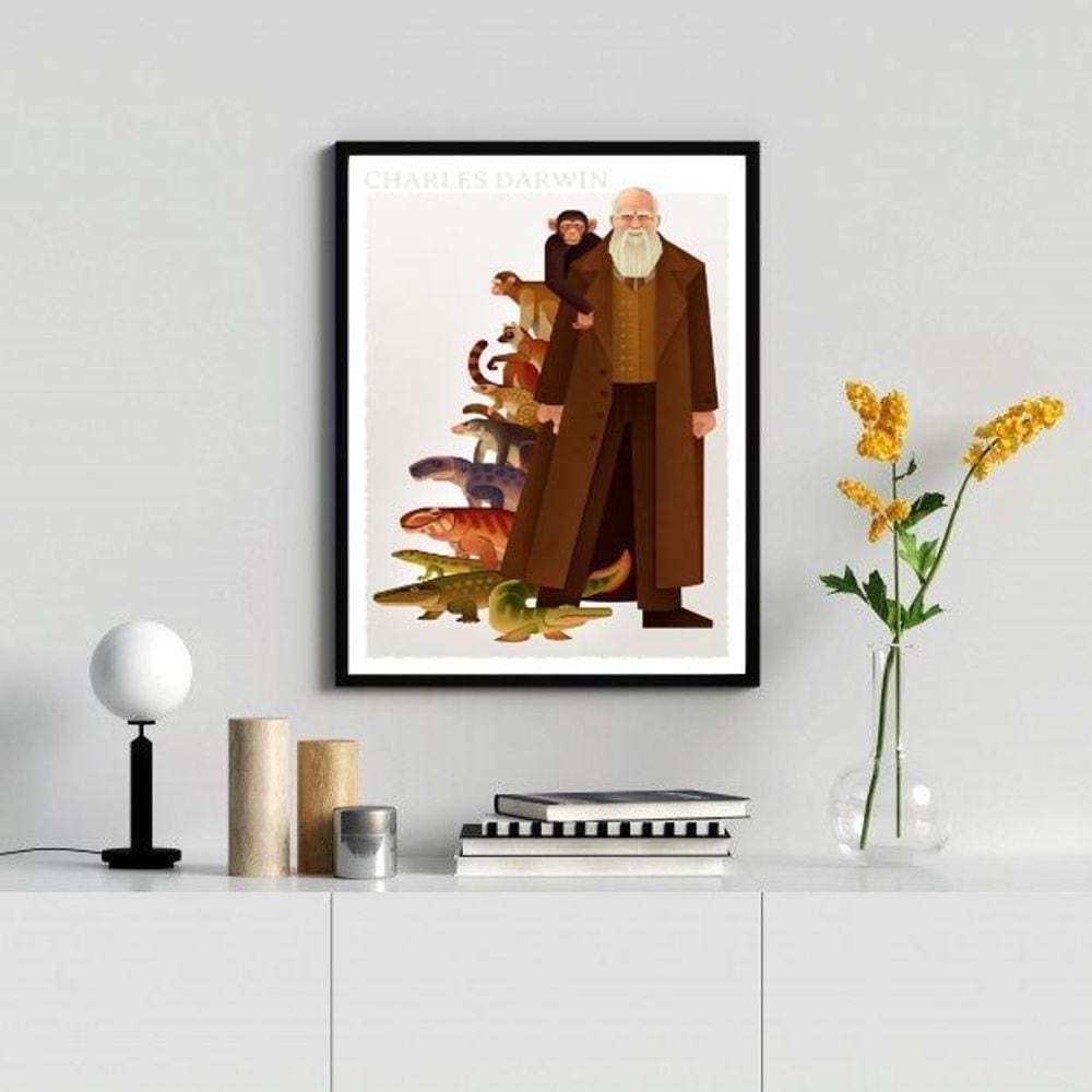 Quadro Darwin 24x18cm - Vidro + Moldura Branca