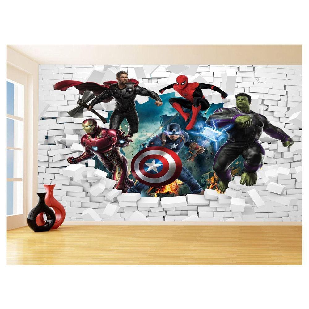 Papel De Parede 3D Vingadores Entrando Quarto 3,5M Nhma116
