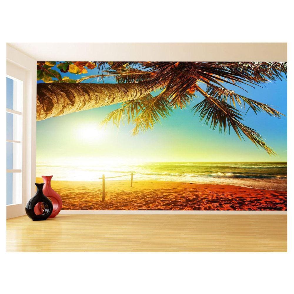 Papel De Parede Praia Mar Coqueiro Por Do Sol 3,5M Npr273
