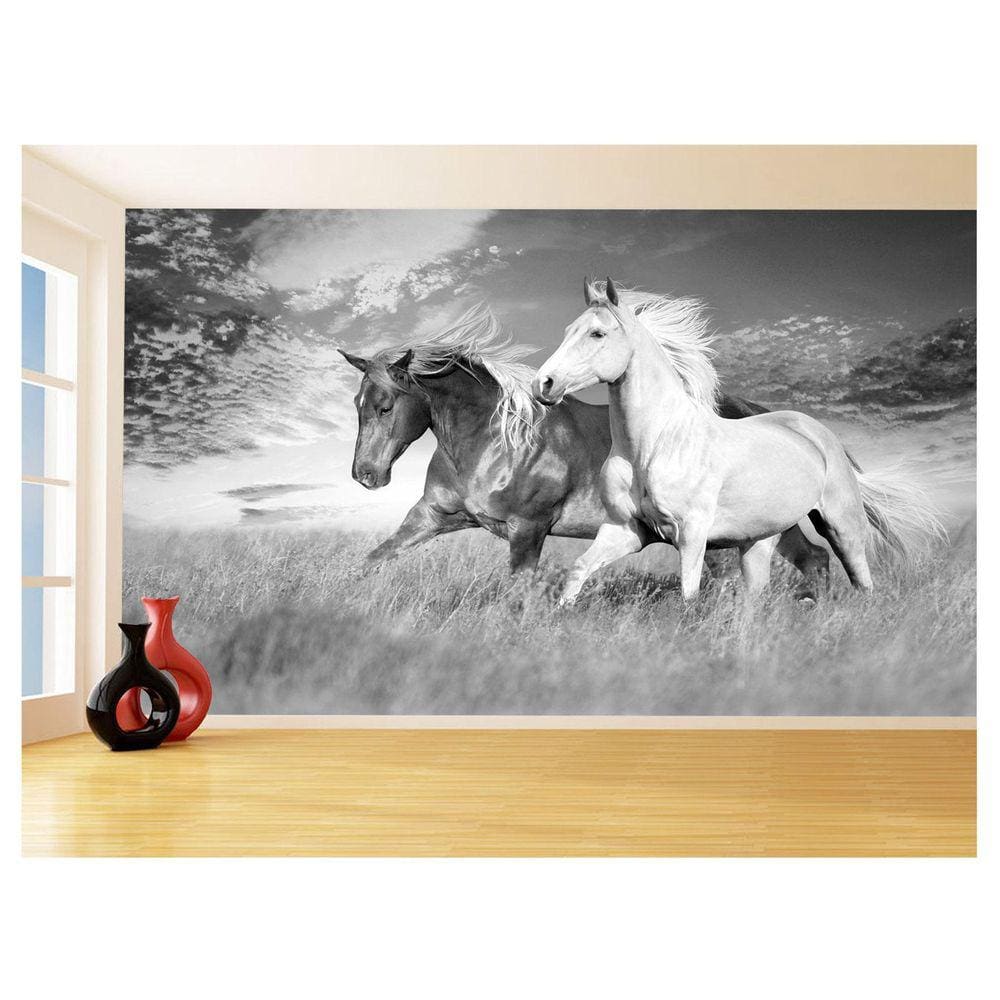 Papel De Parede Animais Casal Cavalos Fazenda 3,5M Anm337