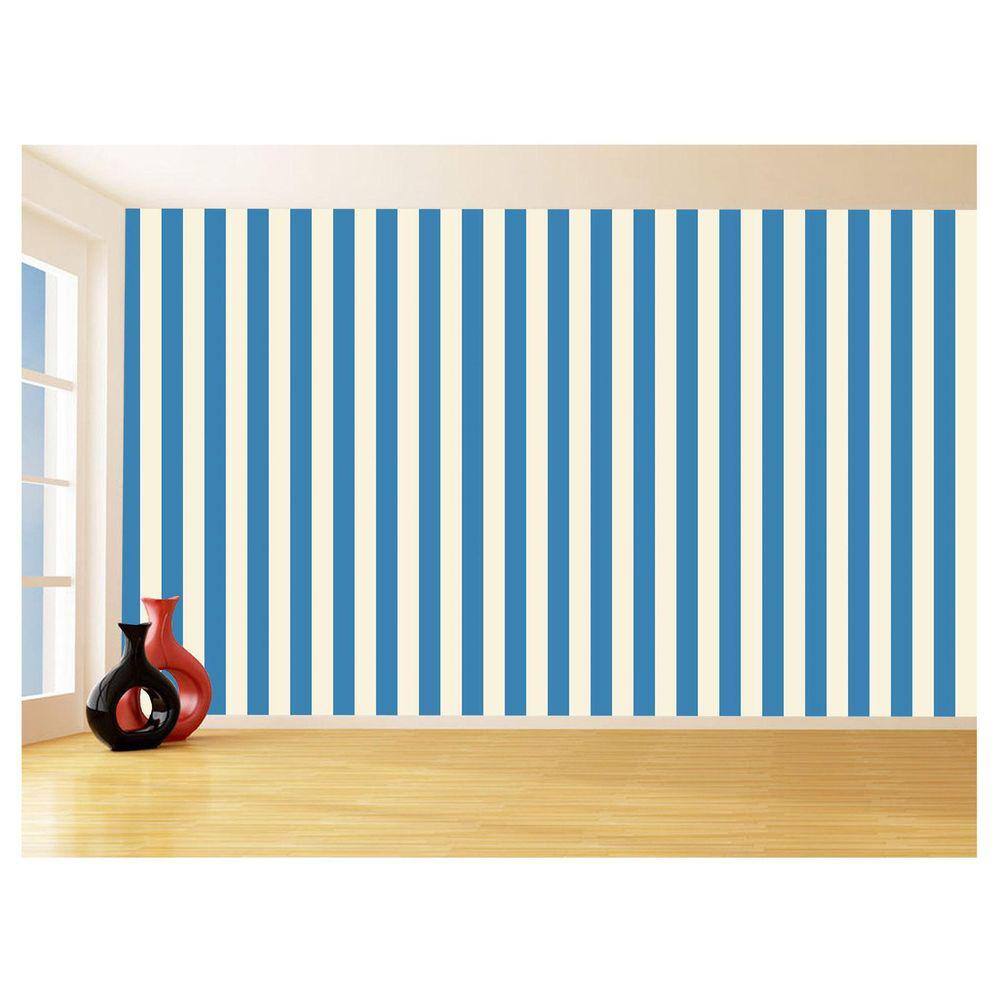 Papel De Parede 3D Sala Cozinha Listra Azul Bege 3,5M Lst50