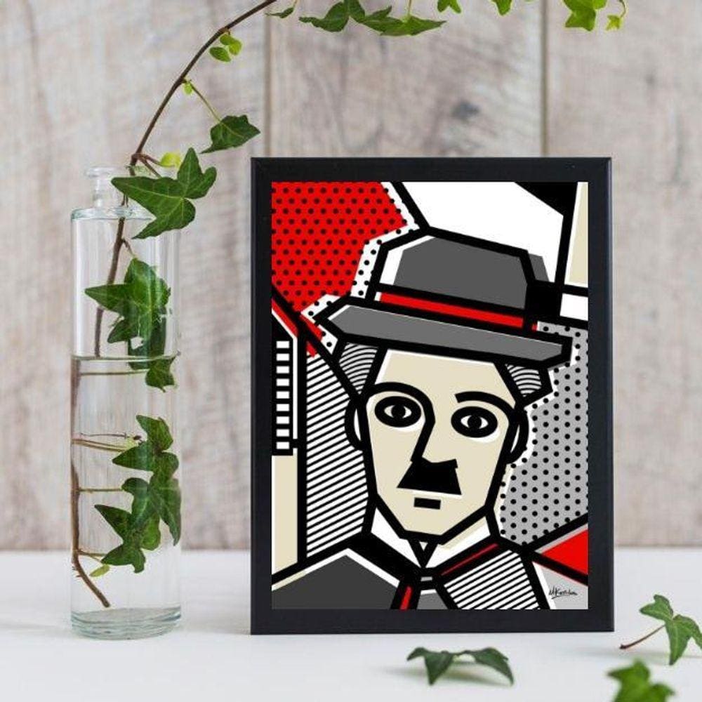 Quadro Decorativo Chaplin Pop Art 33x24cm Moldura Preta