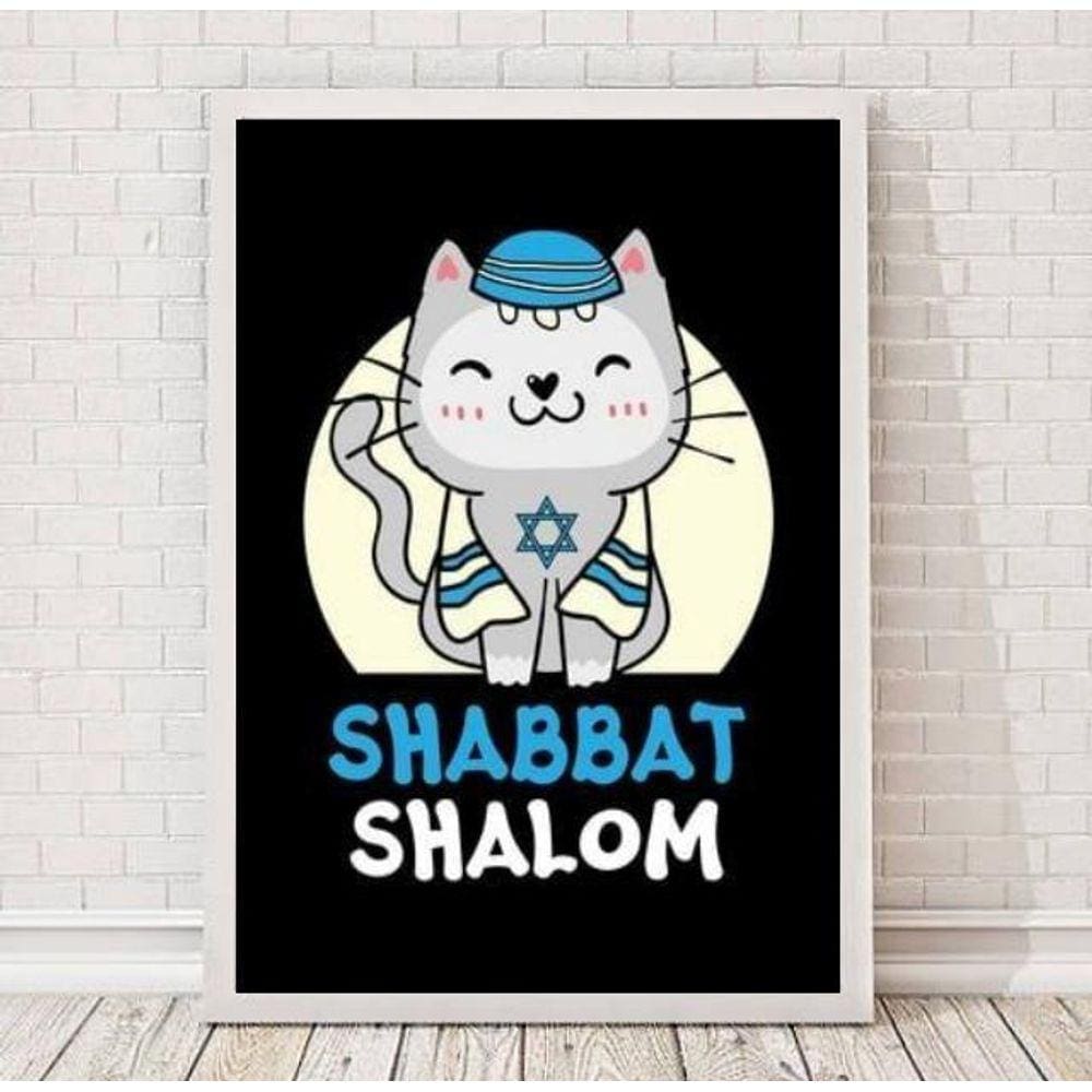 Quadro Gatinho Shalom 45x34cm - Vidro e Moldura Branca