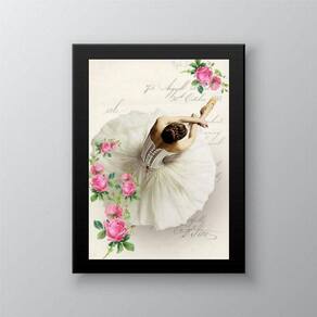 Quadro Decorativo Bailarina Vintage 24x18cm - Com Vidro