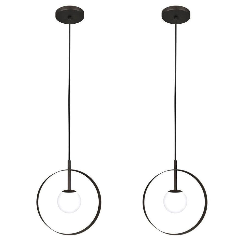 Kit 2 Luminárias Pendente Teto Círculo Globo Moderno Preto