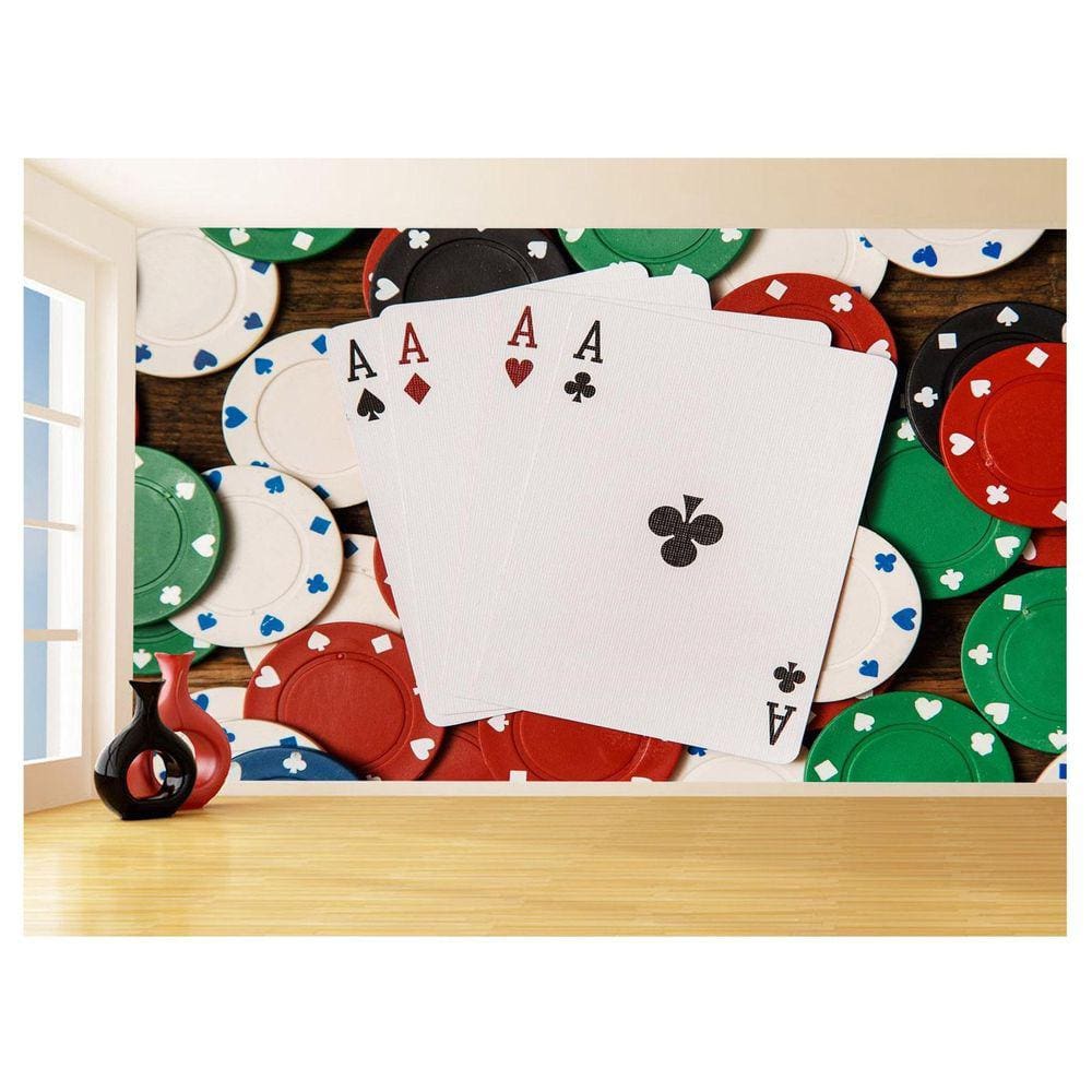 Papel De Parede 3D Salão De Jogos Cartas Poker 3,5M Jcs71