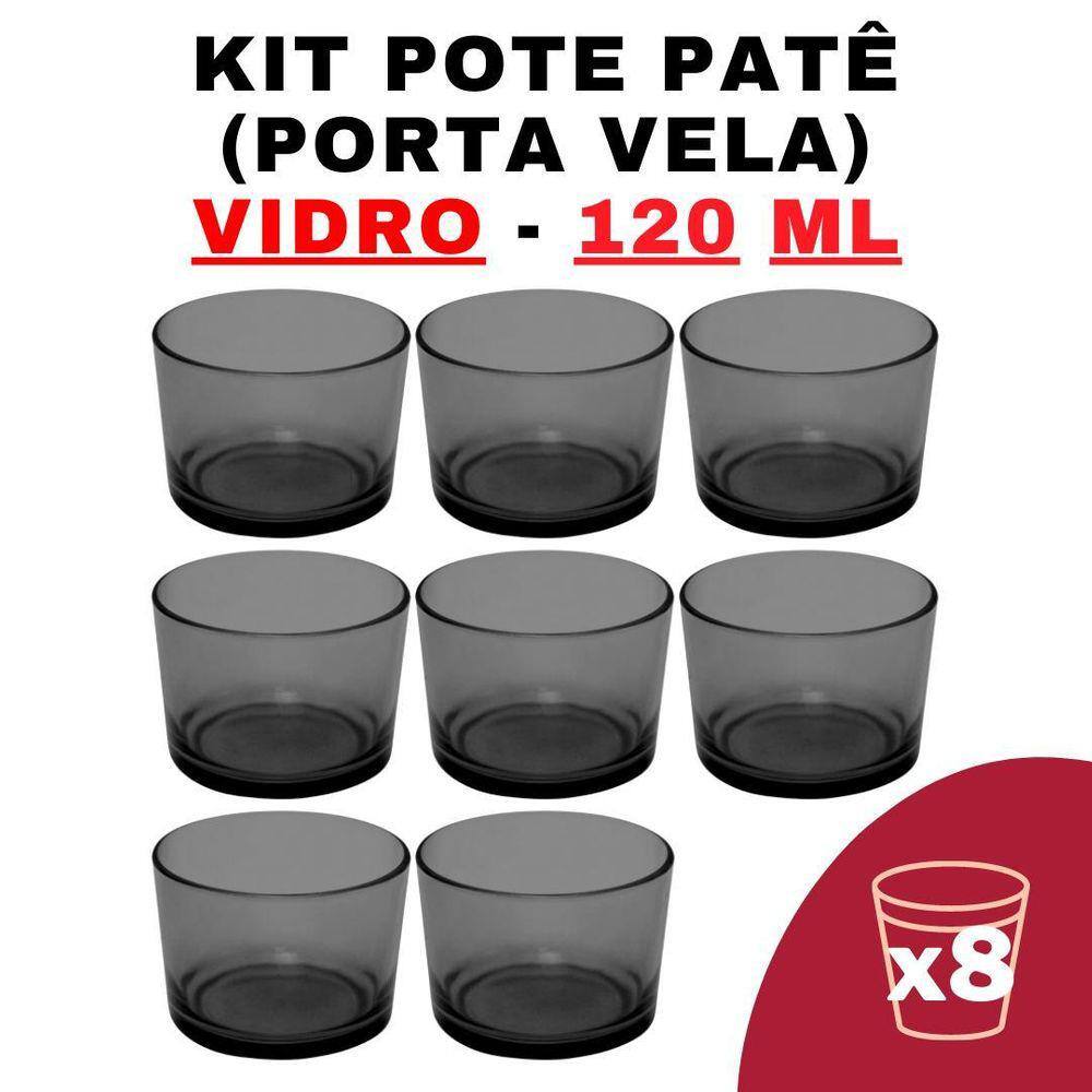 Kit Potes de Vidro Patê Preto Translúcido 120ml 8 Unidades