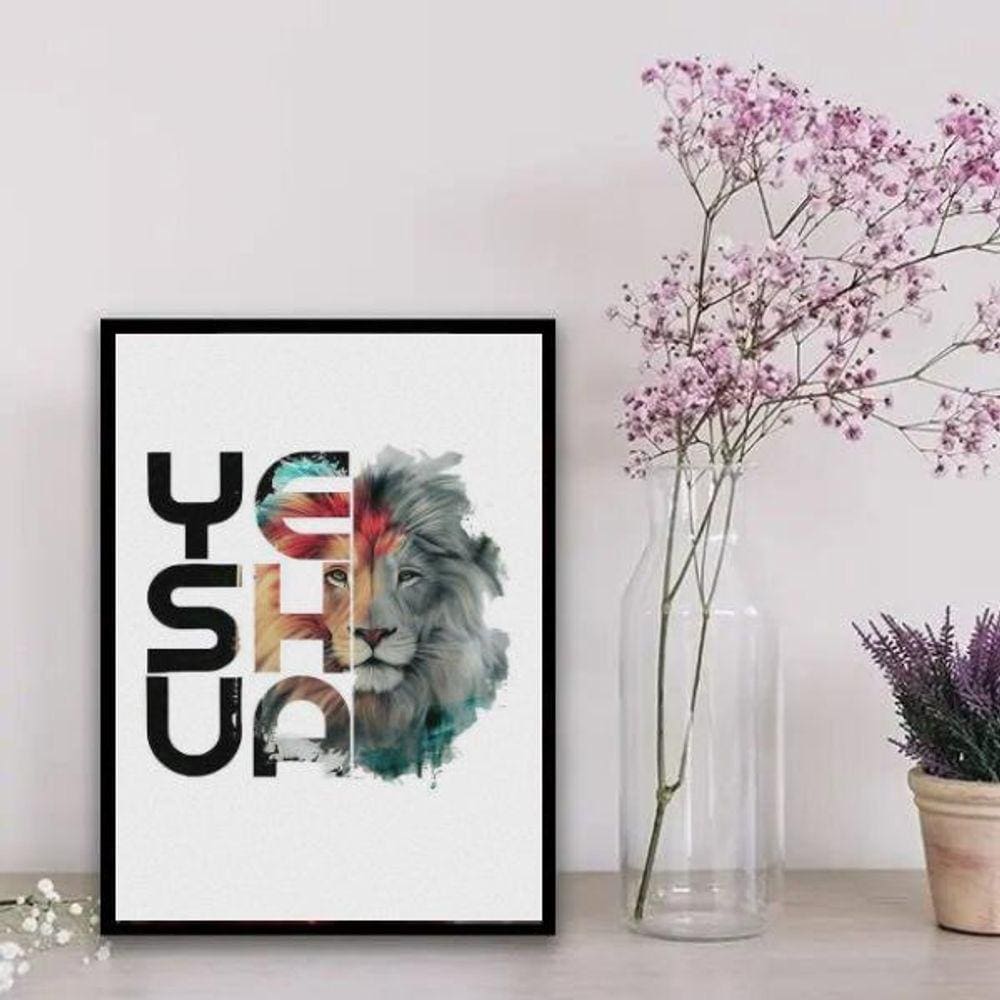 Quadro Decorativo Leão Yeshua Colorido 45x34cm - Vidro