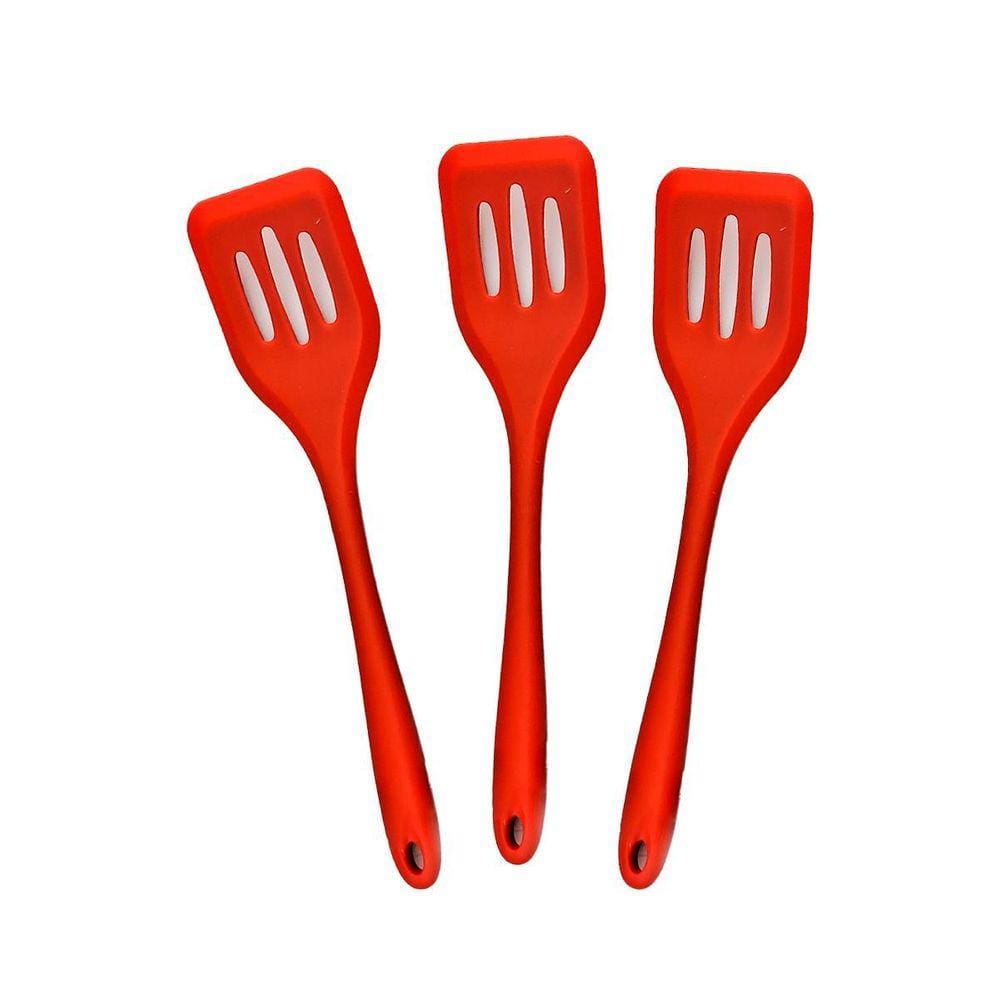 Kit 3 Espátulas De Silicone Vazadas Grande 28Cm Vermelha -