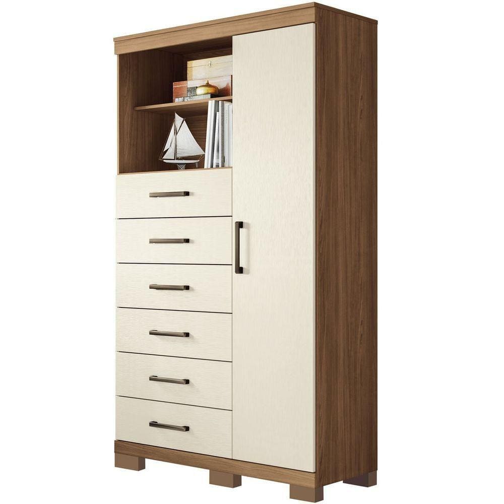 Multi Cômoda Marbella 1 Porta 6 Gavetas Pés Jatobá-areia