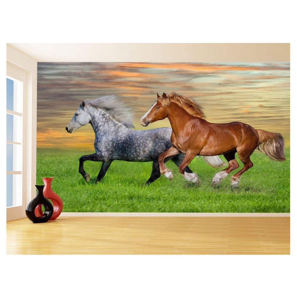 Papel De Parede Animais Casal Cavalos Fazenda 3,5M Anm322