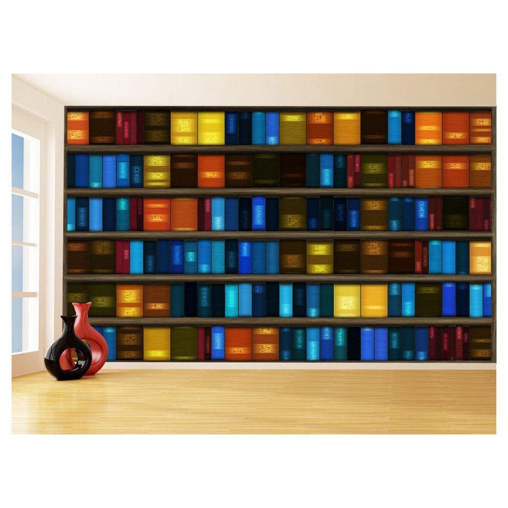 Papel De Parede 3D Estante De Livros Desenhados 3,5M Est13