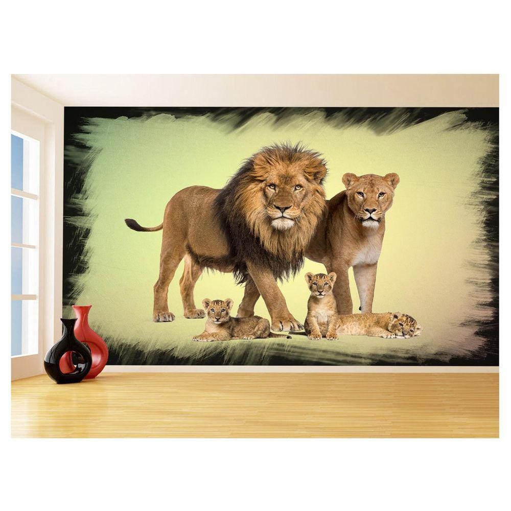 Papel De Parede Animais Leão Família Filhotes 3,5M Anm523