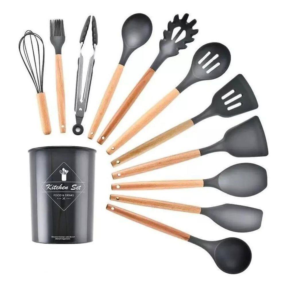 Kit De Utensílios De Silicone Com Suporte Plástico Cozinha