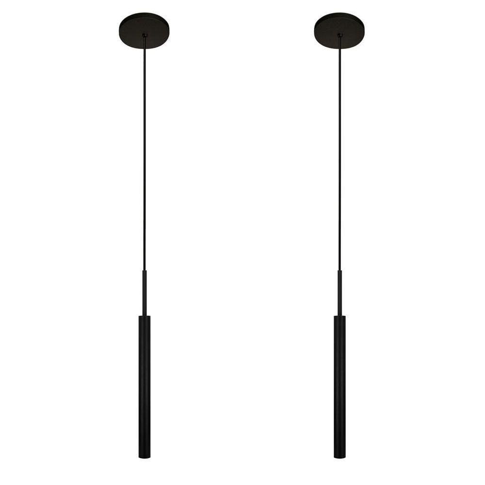 Kit 2 Luminárias Teto Tubo Pendente Sala Quarto Preto 40Cm