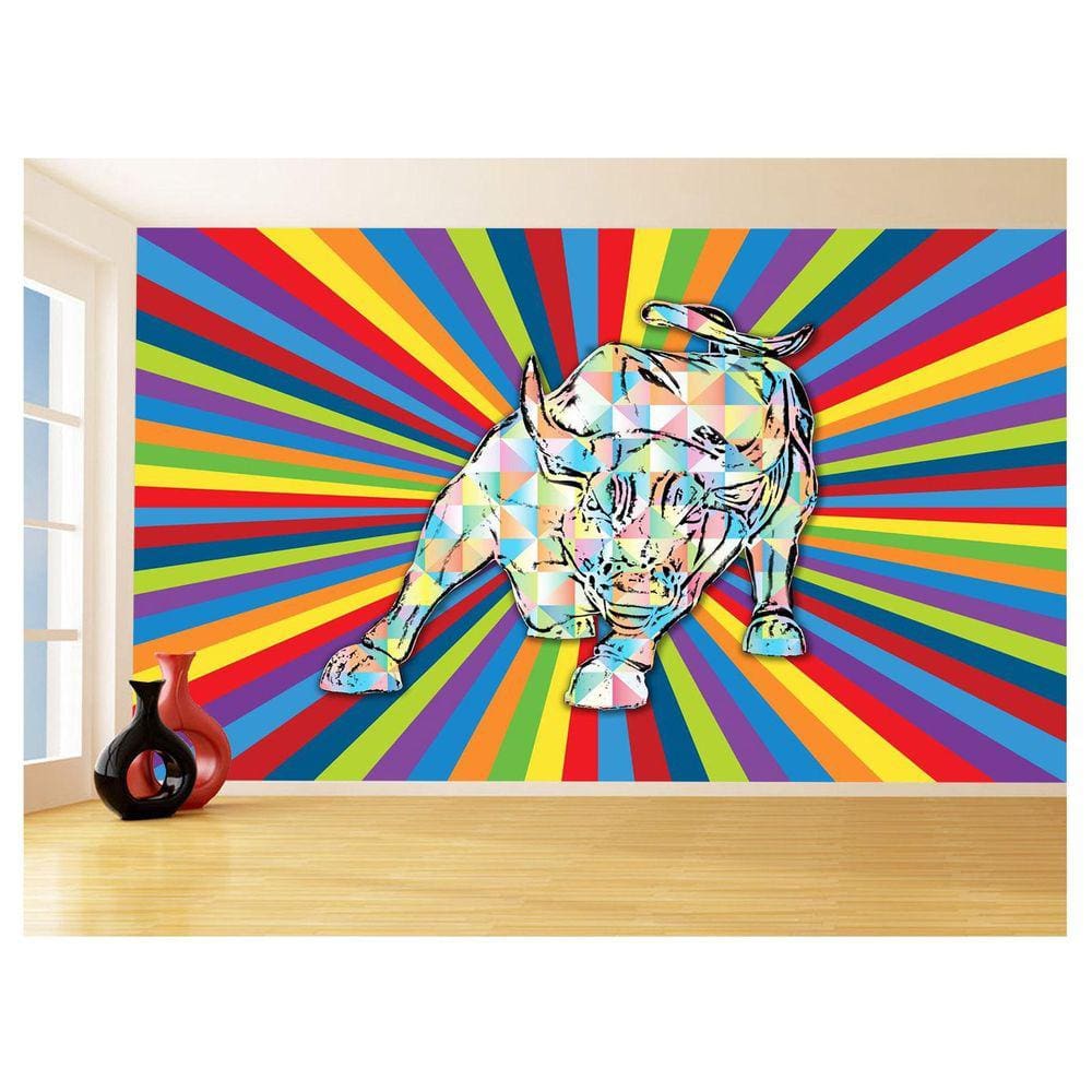 Papel De Parede 3D Animais Pop Art Touro Bull 3,5M Pxa188
