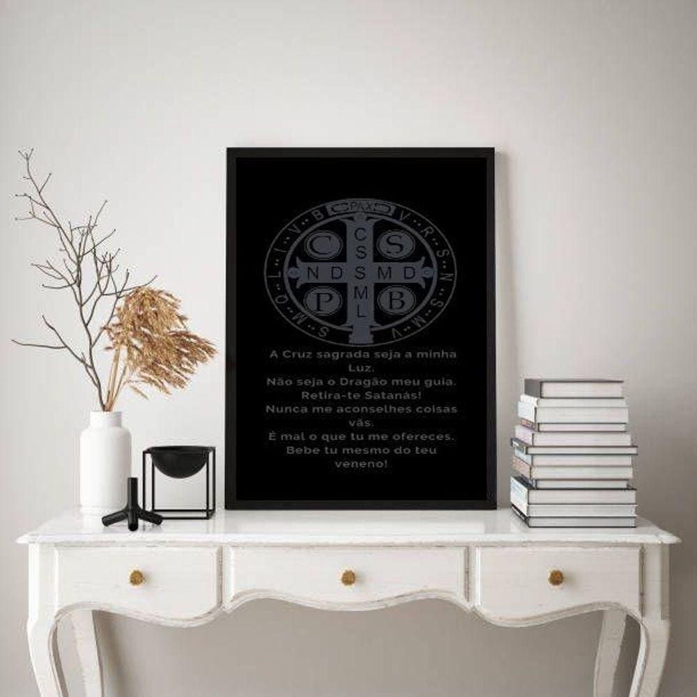 Quadro Decorativo Oração de São Bento Preto e Branco 33x24cm