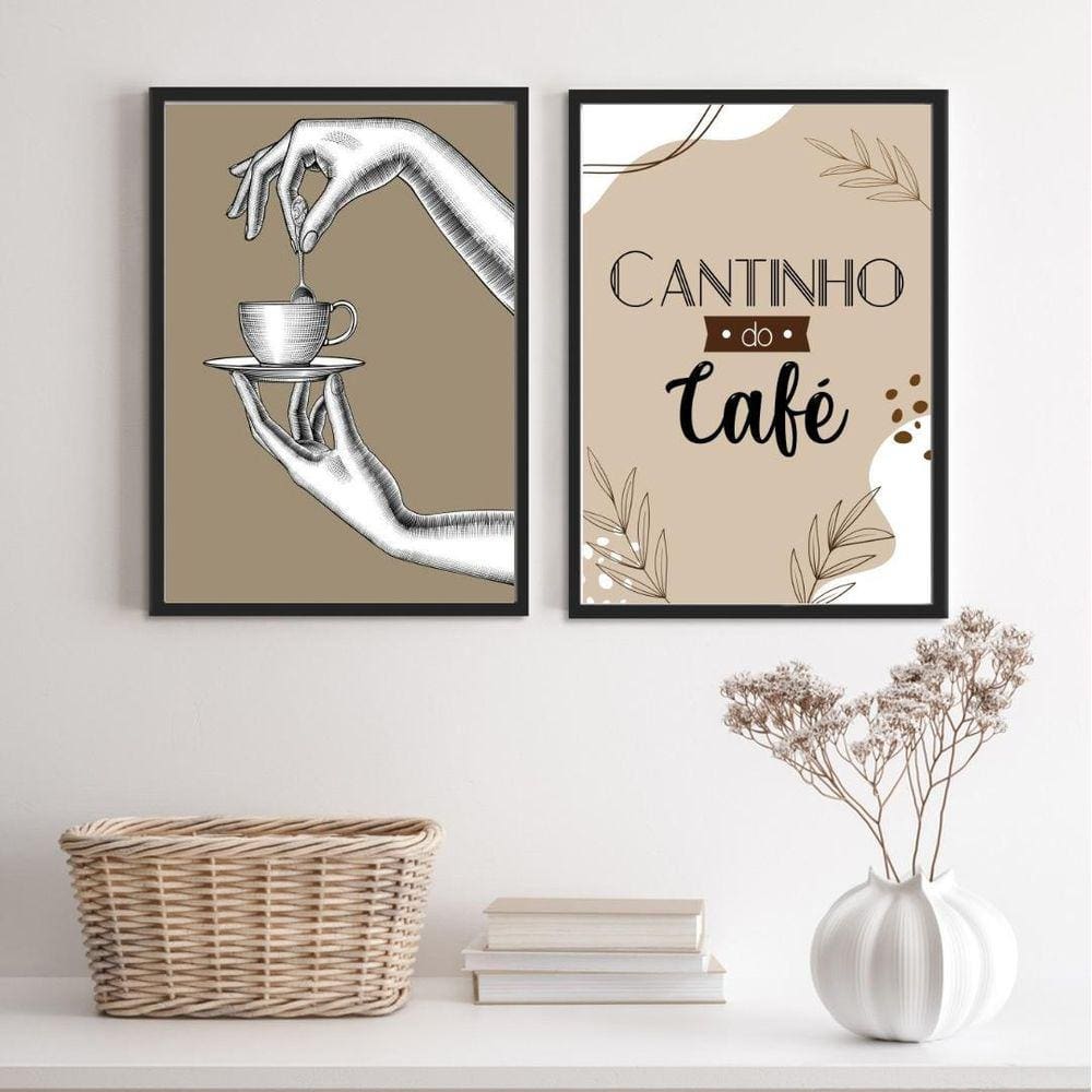 Quadros Café Moderno Marrom 24x18cm - Vidro e Moldura Preta