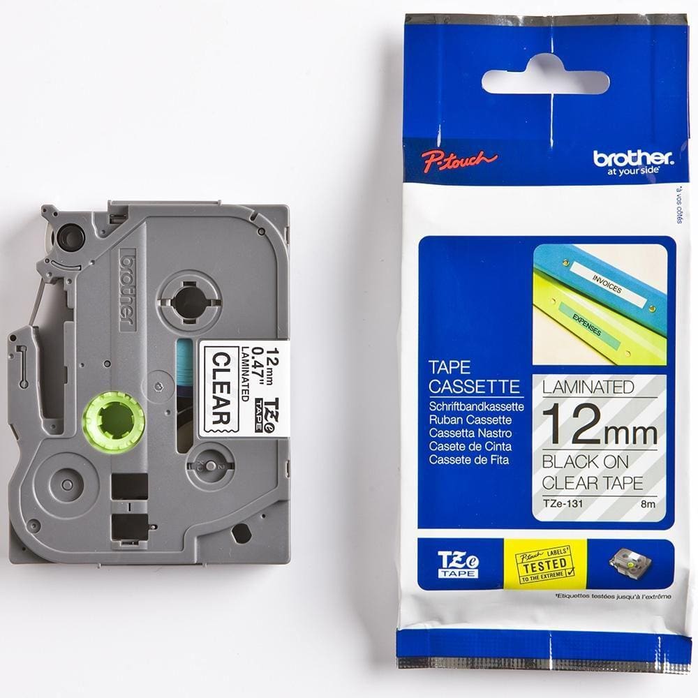 Fita Brother TZE-131 12mm Preto/Transparente