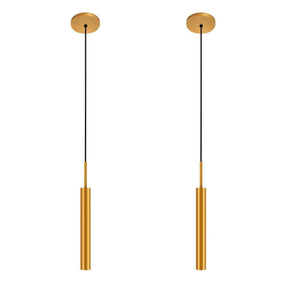 Kit 2 Pendentes Luminária Teto Tubo Sala Quarto Dourado 40Cm
