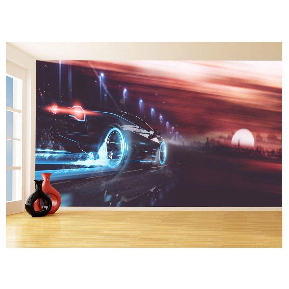 Papel De Parede Carro Futurístico Estilo Neon 3,5M Car361