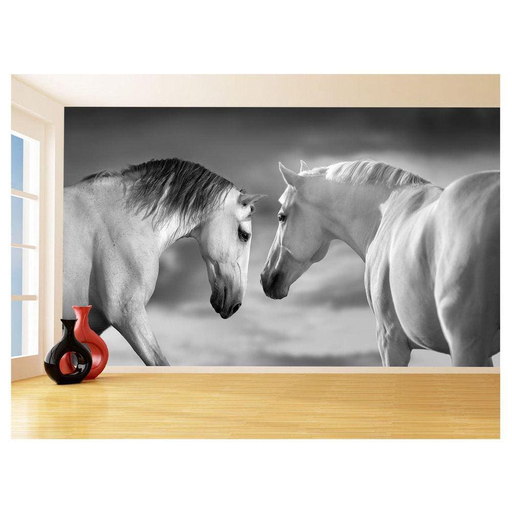 Papel De Parede Animais Casal Cavalos Fazenda 3,5M Anm334