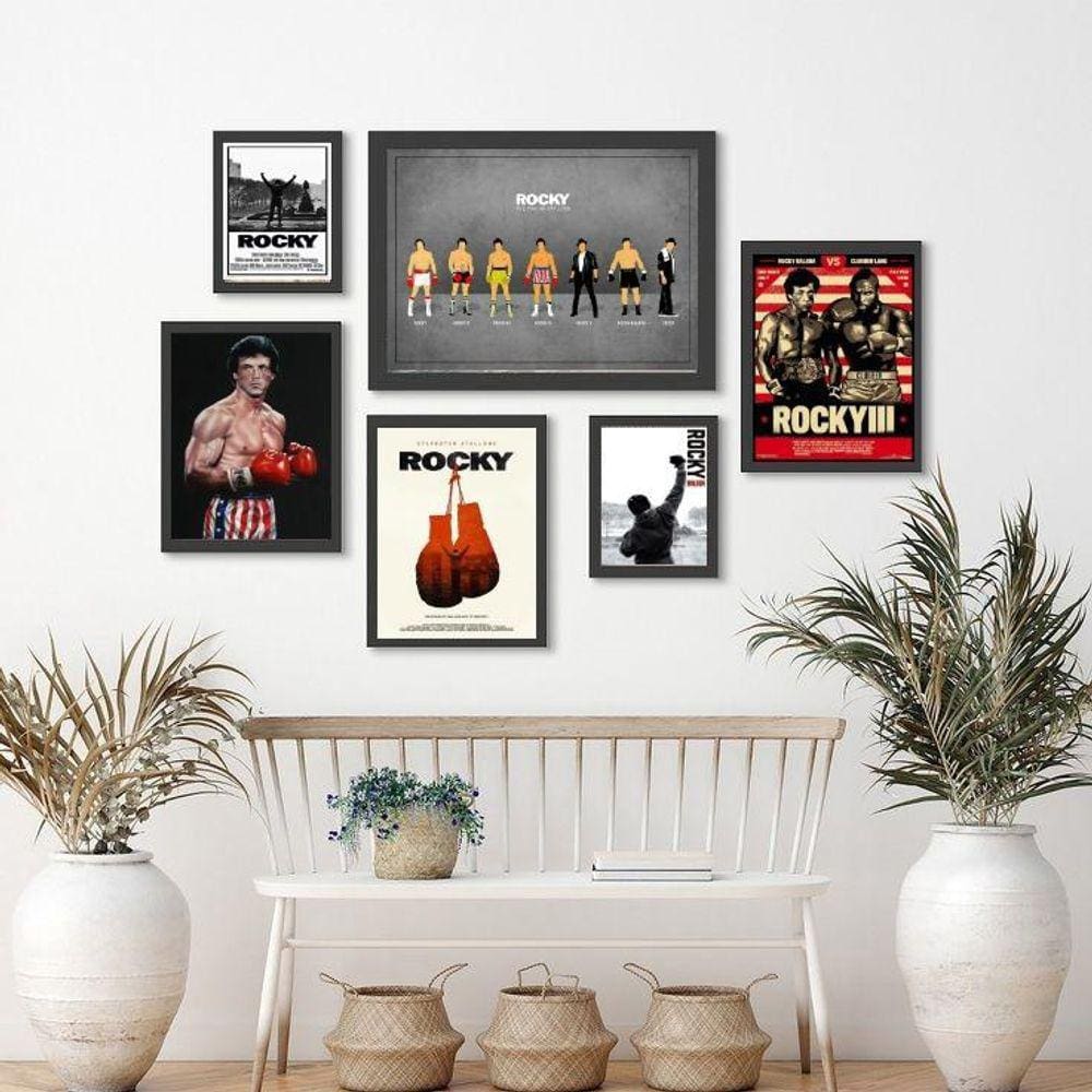 Kit 6 Quadros Decorativos Rocky Balboa - Madeira Branca