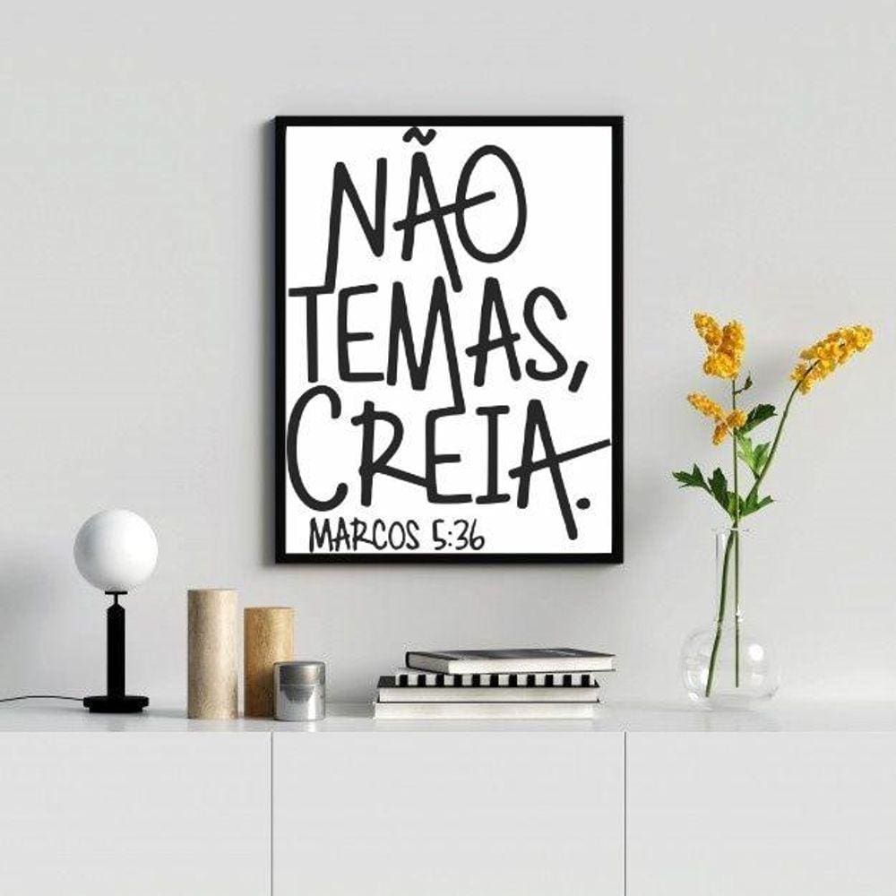 Quadro Evangélico Não Temas 33x24cm - Vidro e Madeira Branca